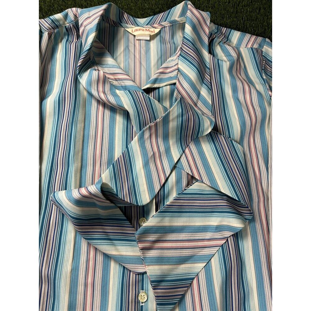 Vintage 1970’s LAURA MAE Striped Long sleeve Polyester Scarf Collar Size 38 - Picture 3 of 11
